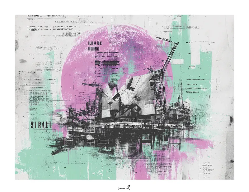 Punk Rock Poster Junk Journal Kit Horizontal Background featuring vibrant pink and teal splashes, abstract textures, and a gritty urban construction theme.