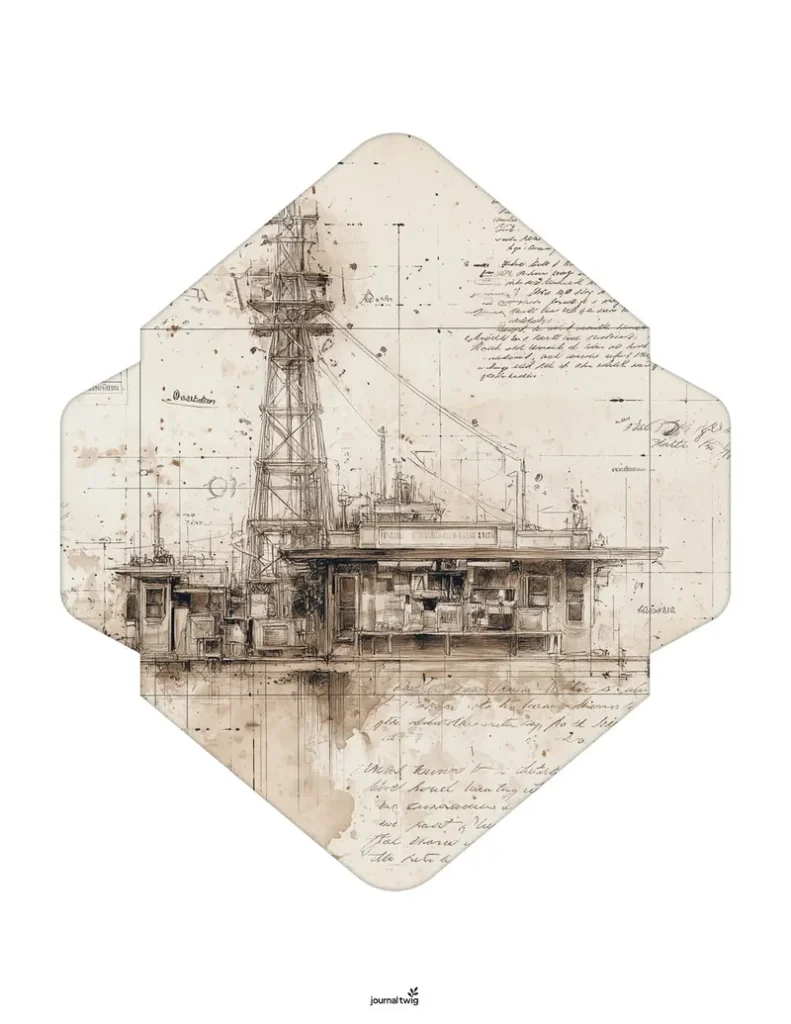 Wild West Junk Journal Kit Envelope featuring a vintage illustration of a rustic shop with ink sketches and aged paper textures.