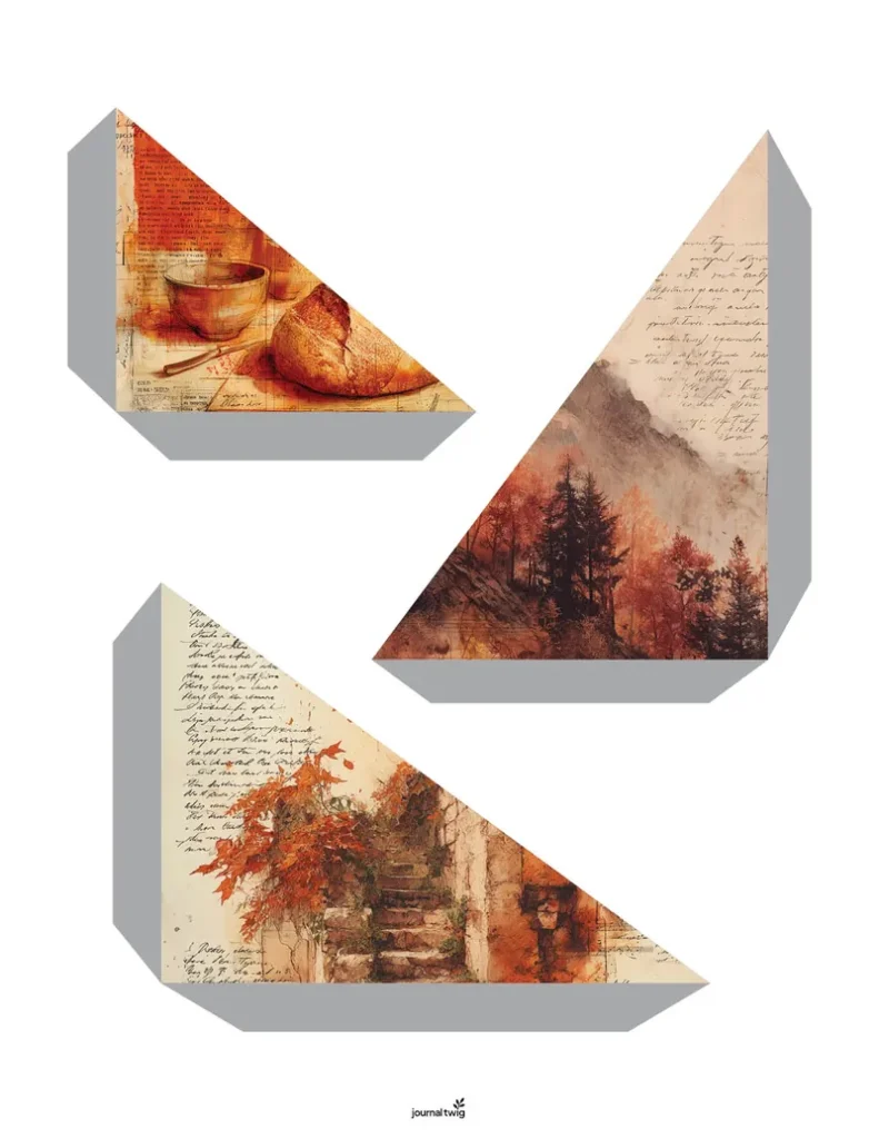 Fall Junk Journal Kit Pocket featuring warm autumn colors, vintage textures, and nature-themed illustrations.